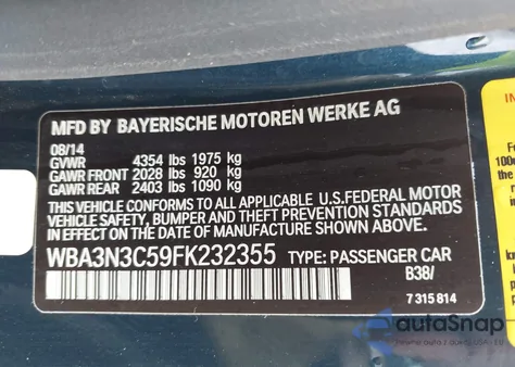 2015 BMW 428I из США, поврежденный, VIN WBA3N3C59FK232355